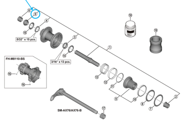 Shimano Konus FH-M8110 links mit Dichtung