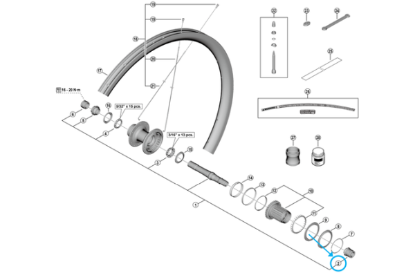 Shimano Kontermutter WH-RX880 hinten rechts